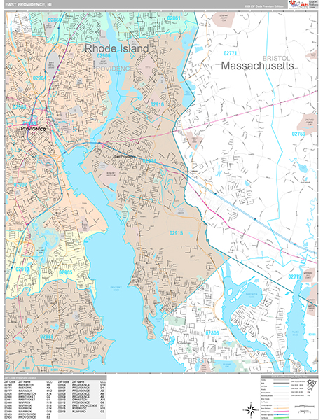East Providence, RI Zip Code Map